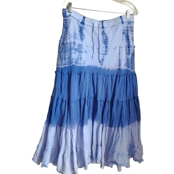 Shop Therapy Tiered Skirt OS Blue BOHO Elastic Waist Pull On Lined Country Charm - Picture 2 of 11